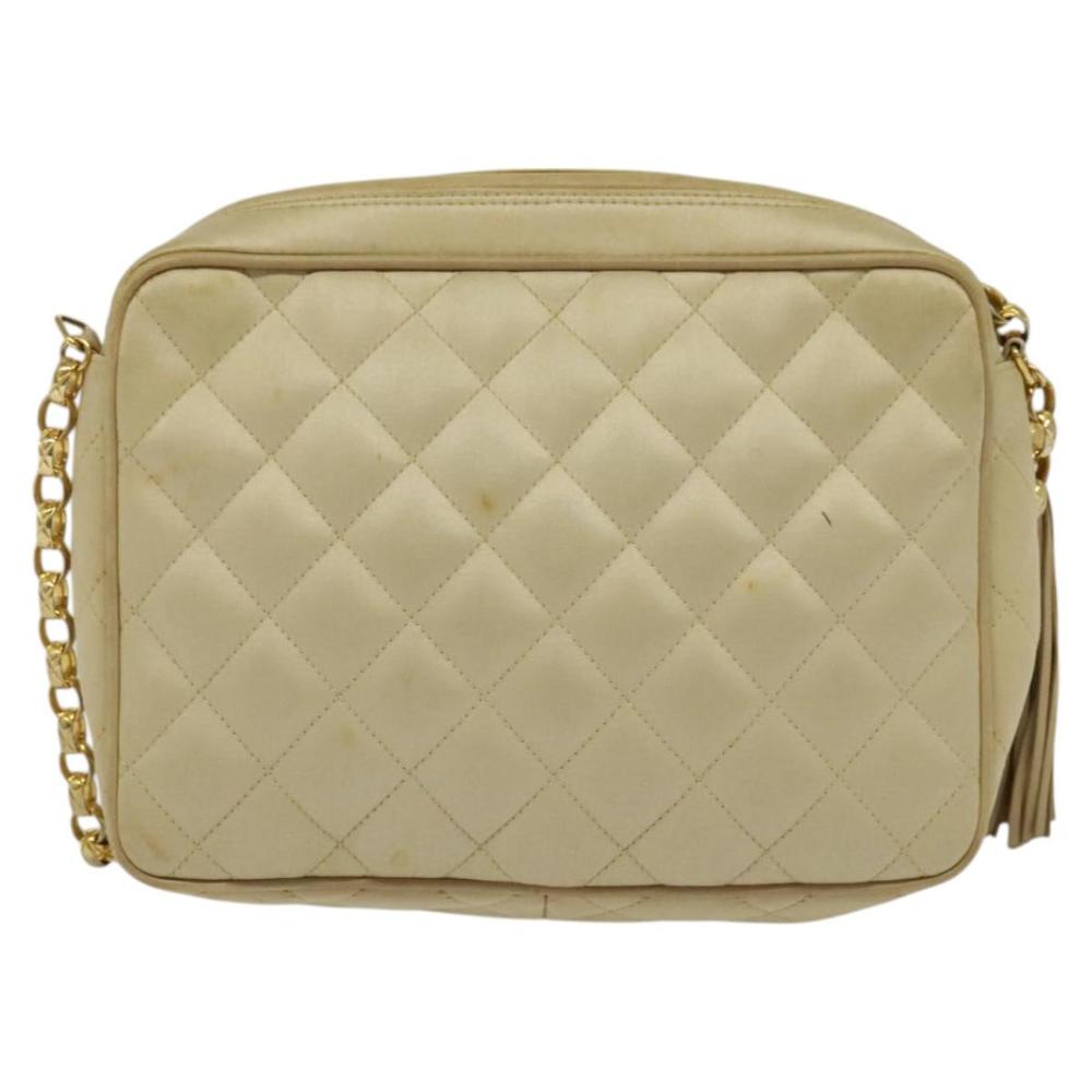 Beige Satin Chanel Crossbody Bag