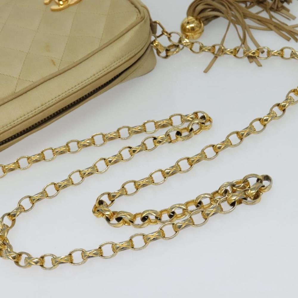 Beige Satin Chanel Crossbody Bag