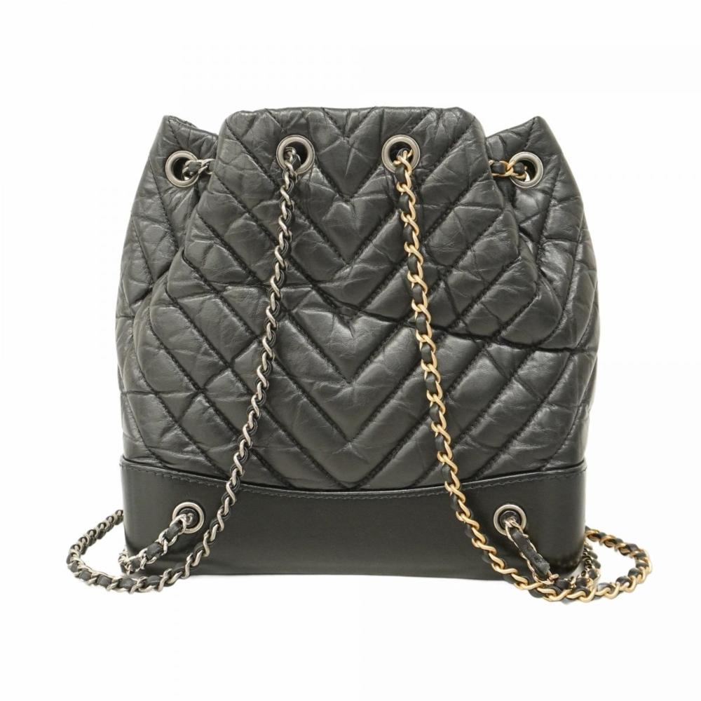 Black Leather Chanel Backpack
