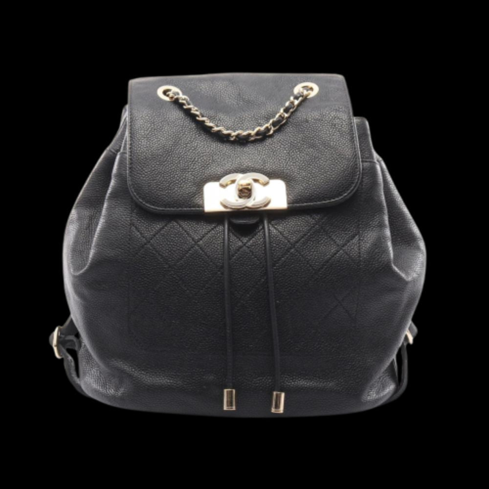 Black Leather Chanel Backpack