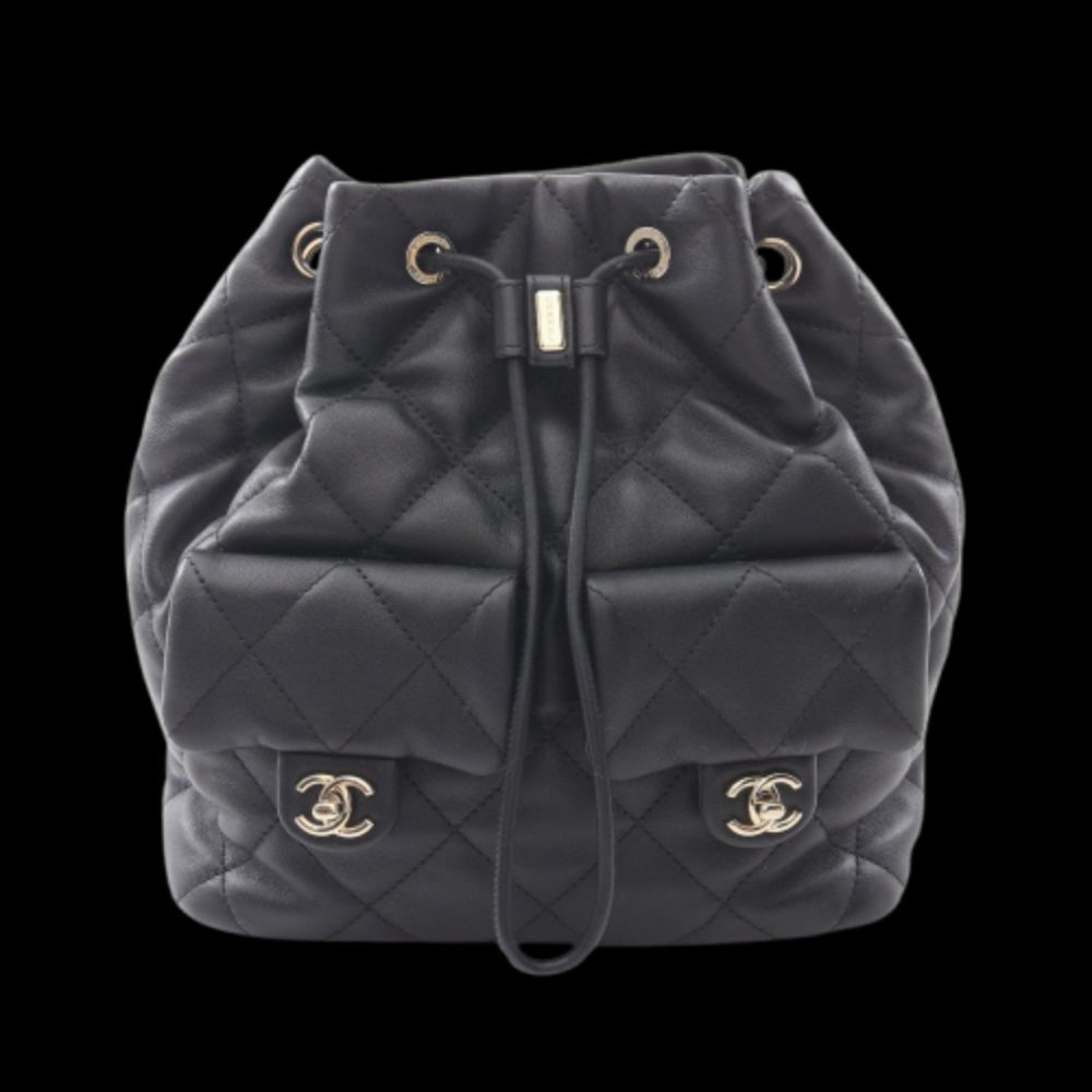 Black Leather Chanel Backpack
