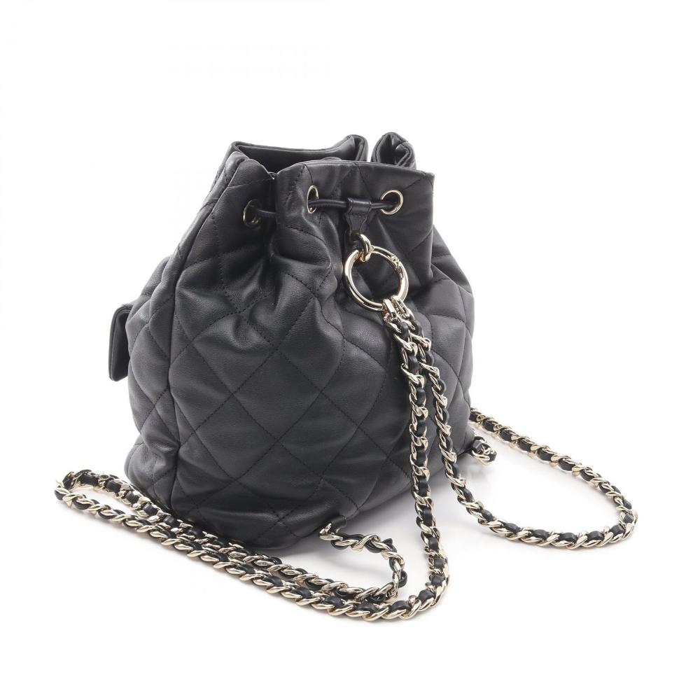 Black Leather Chanel Backpack