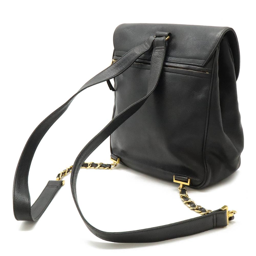 Black Leather Chanel Backpack