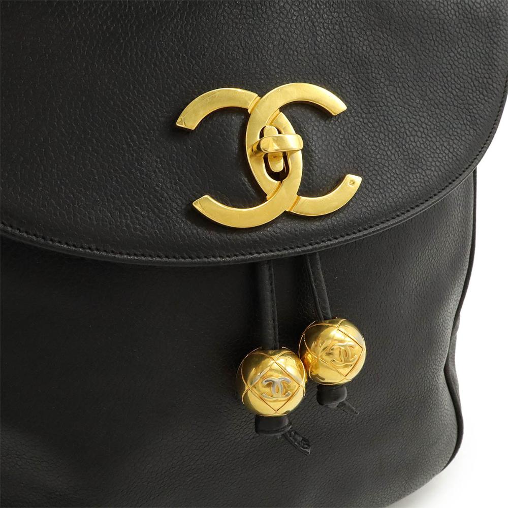 Black Leather Chanel Backpack