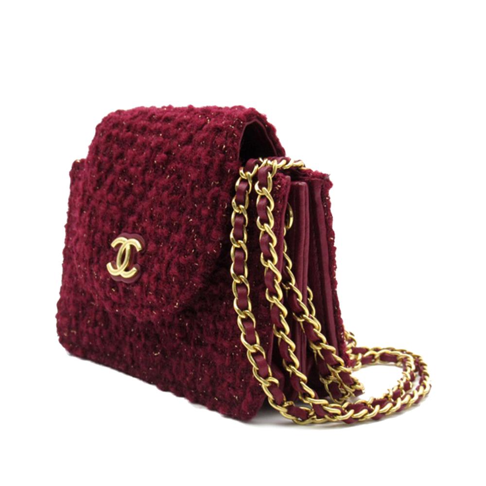 Burgundy Fabric Chanel Crossbody Bag
