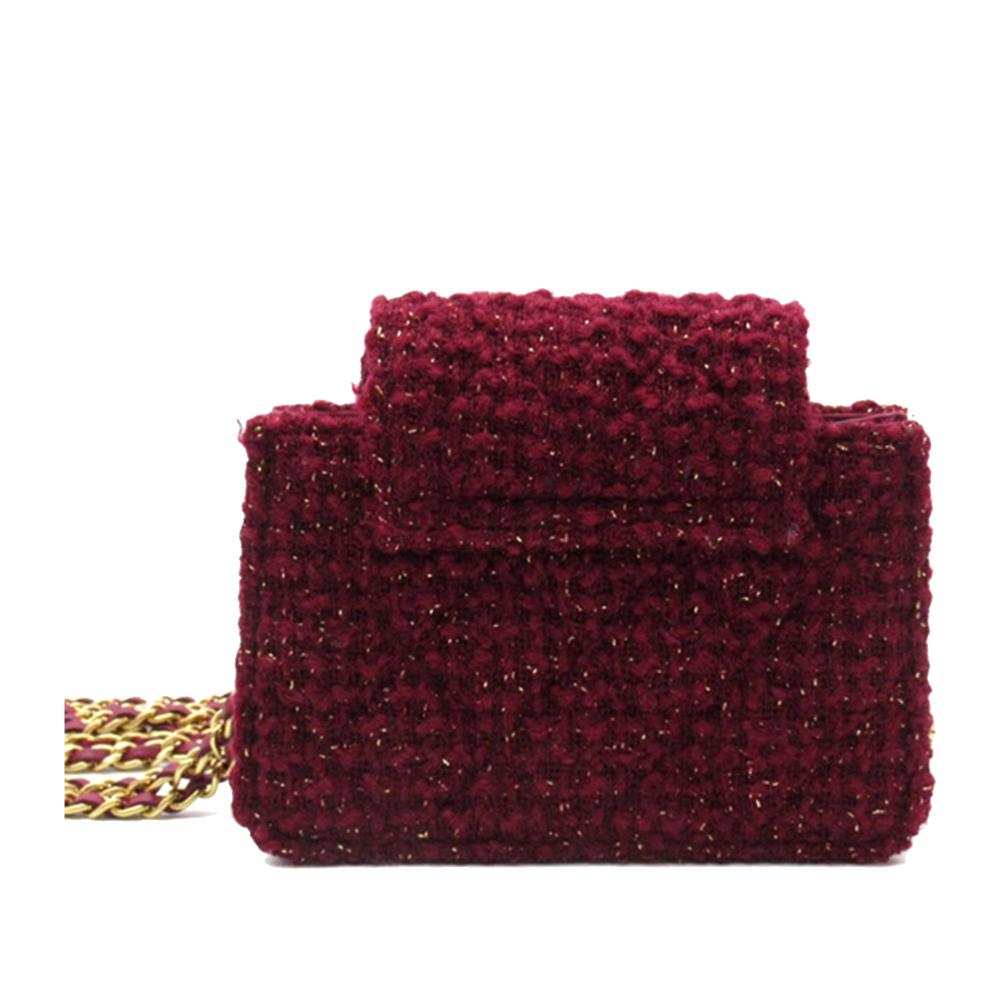 Burgundy Fabric Chanel Crossbody Bag