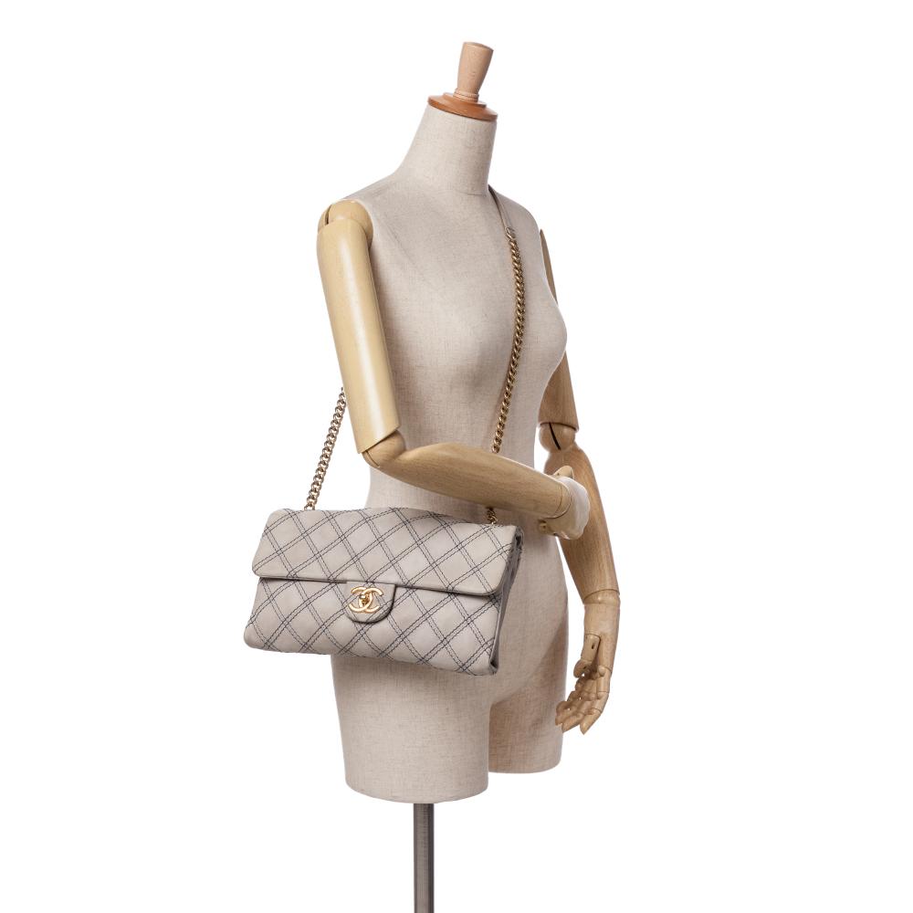 Grey Leather Chanel Crossbody Bag