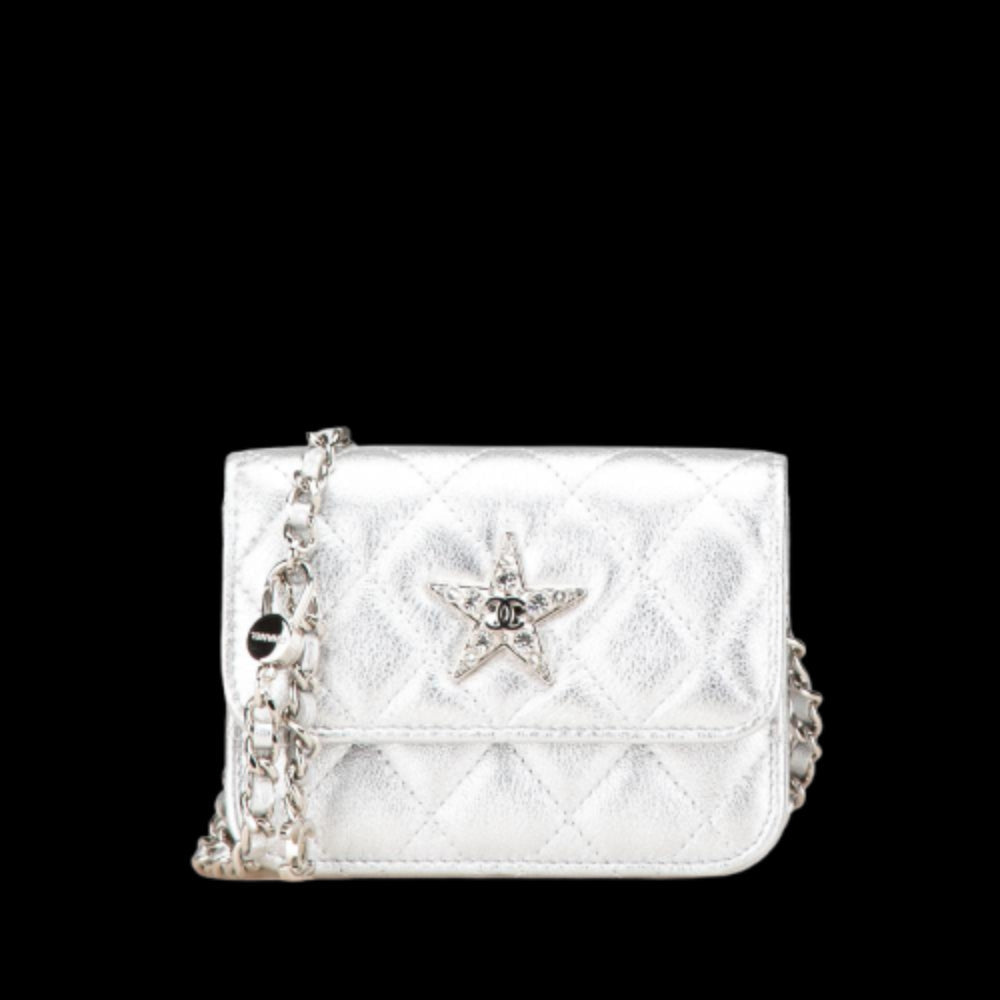 Silver Leather Chanel Crossbody Bag