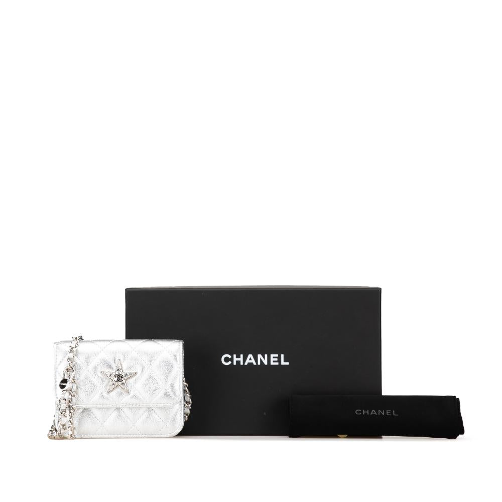 Silver Leather Chanel Crossbody Bag