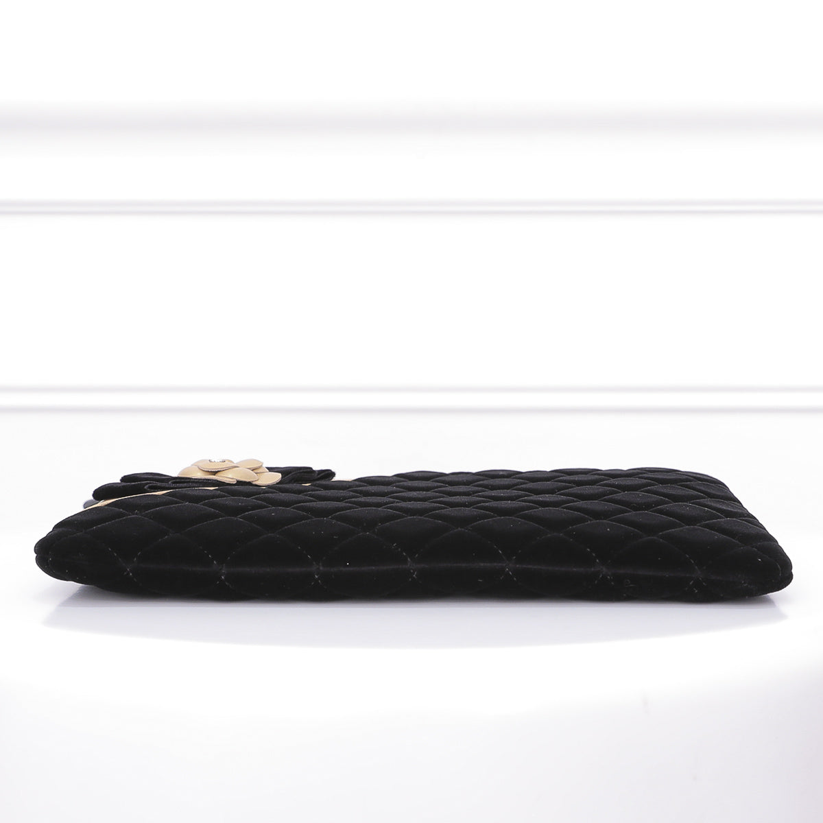 Chanel Black Gold Camellia O Case Clutch