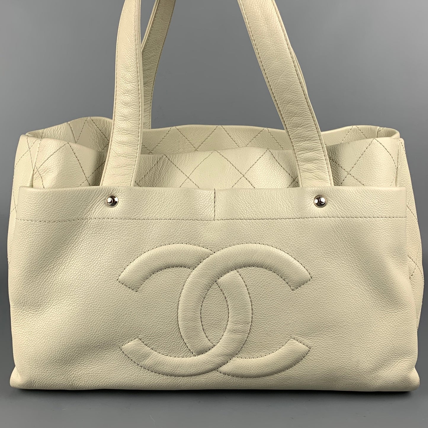 CHANEL Ivory Quilted Leather Tote Handbag