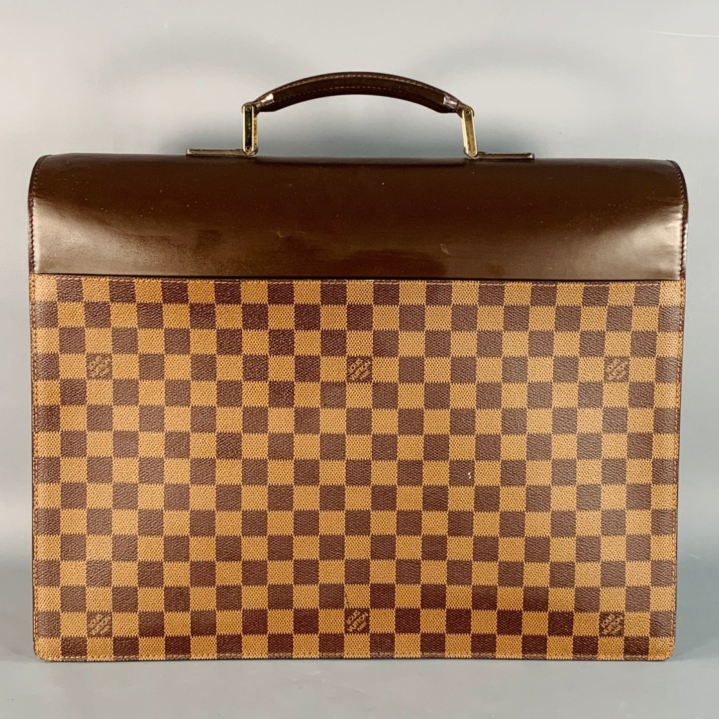 LOUIS VUITTON Ebene Brown Beige Damier Leather Coated Canvas Briefcase Bag