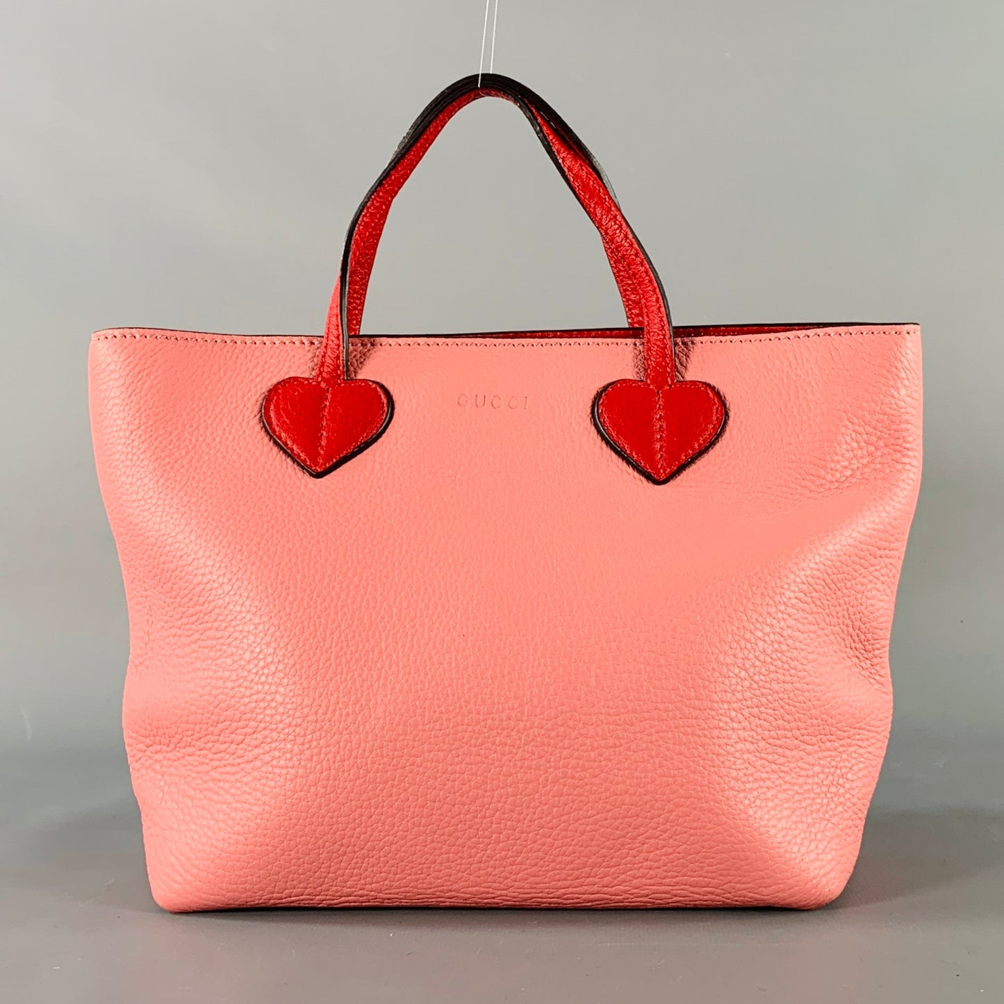 GUCCI Pink Red Heart Pebble Grain Leather Mini Tote Handbag