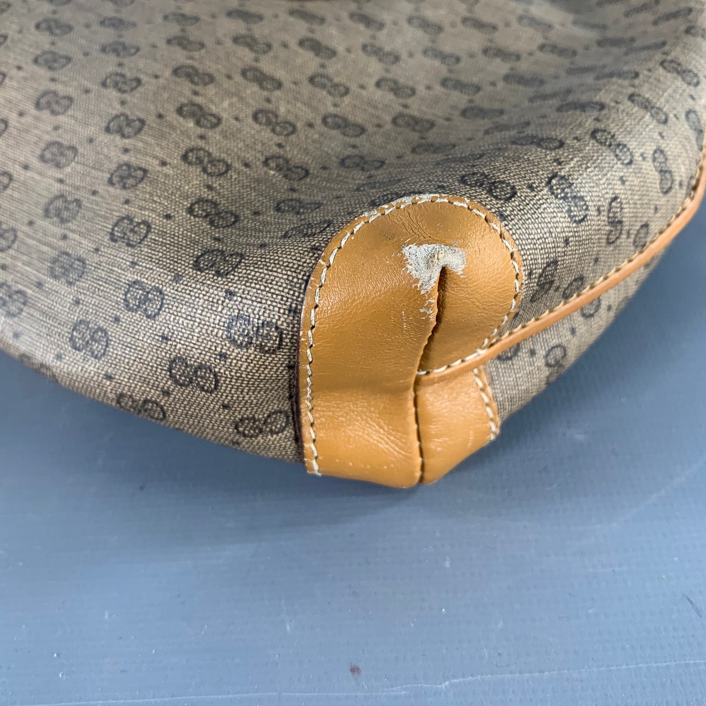 GUCCI Beige Tan Monogram Leather Coated Canvas Crossbody Handbag