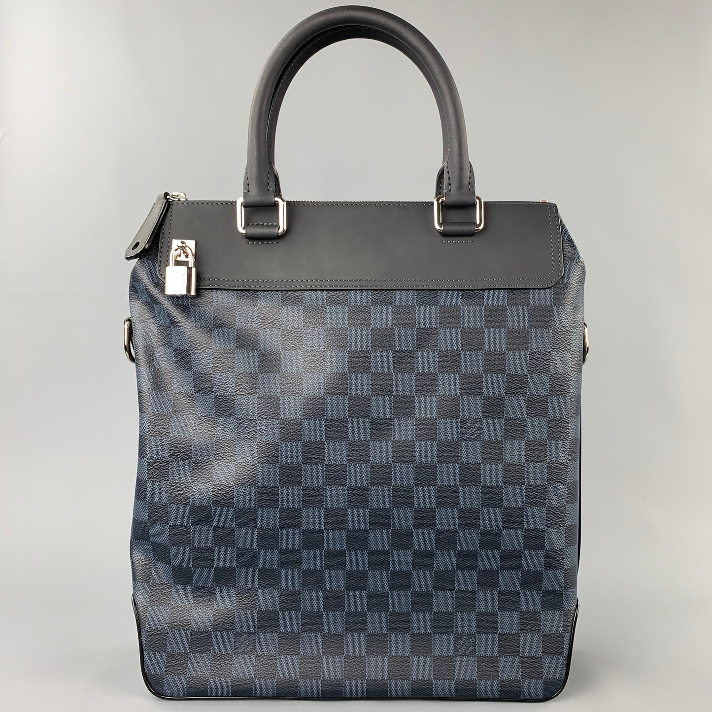 LOUIS VUITTON Cobalt & Black Damier Leather Trim Canvas Greenwich Tote Bag