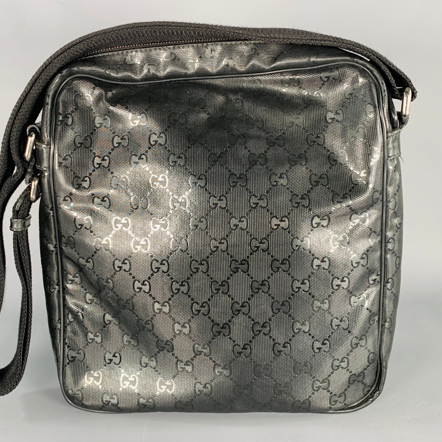 GUCCI Black Logo Monogram Nylon Crossbody Bag