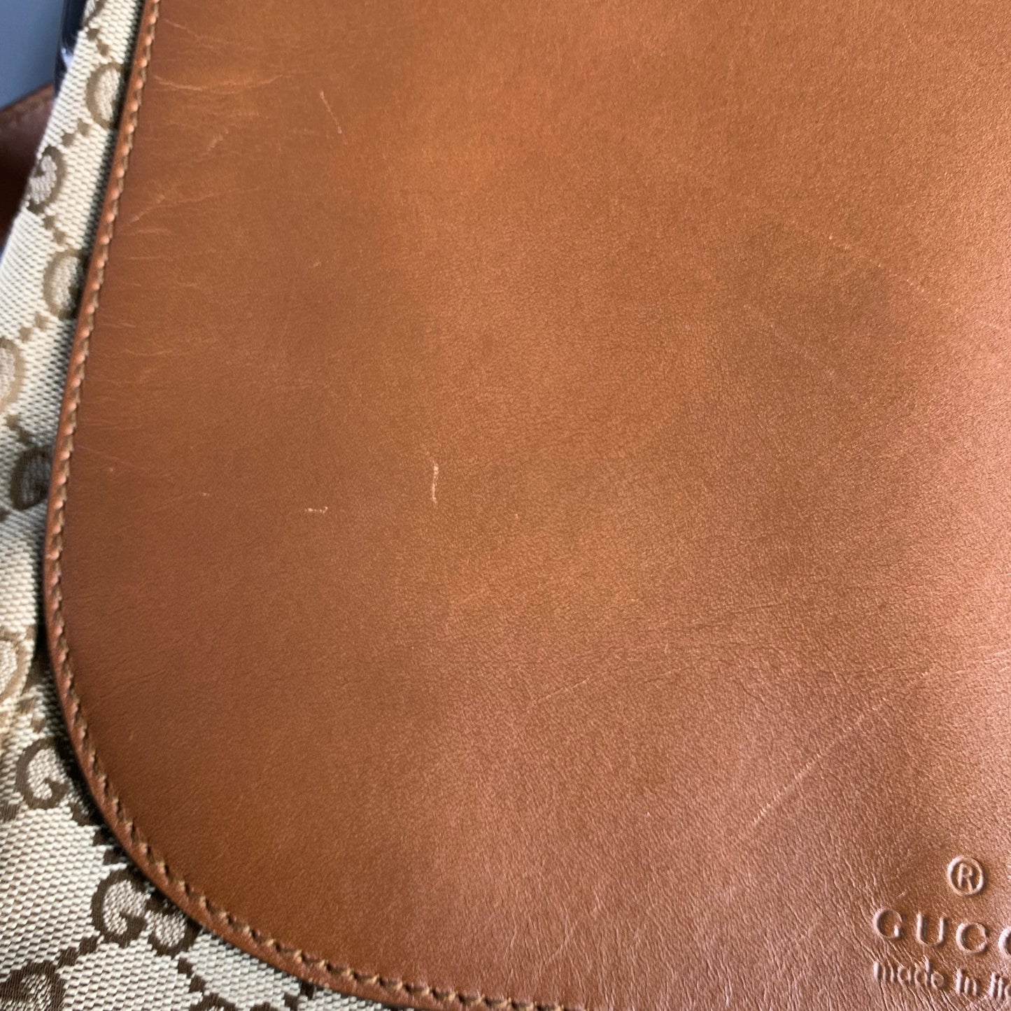 GUCCI Beige Brown Monogram Canvas Leather Crossbody Bag