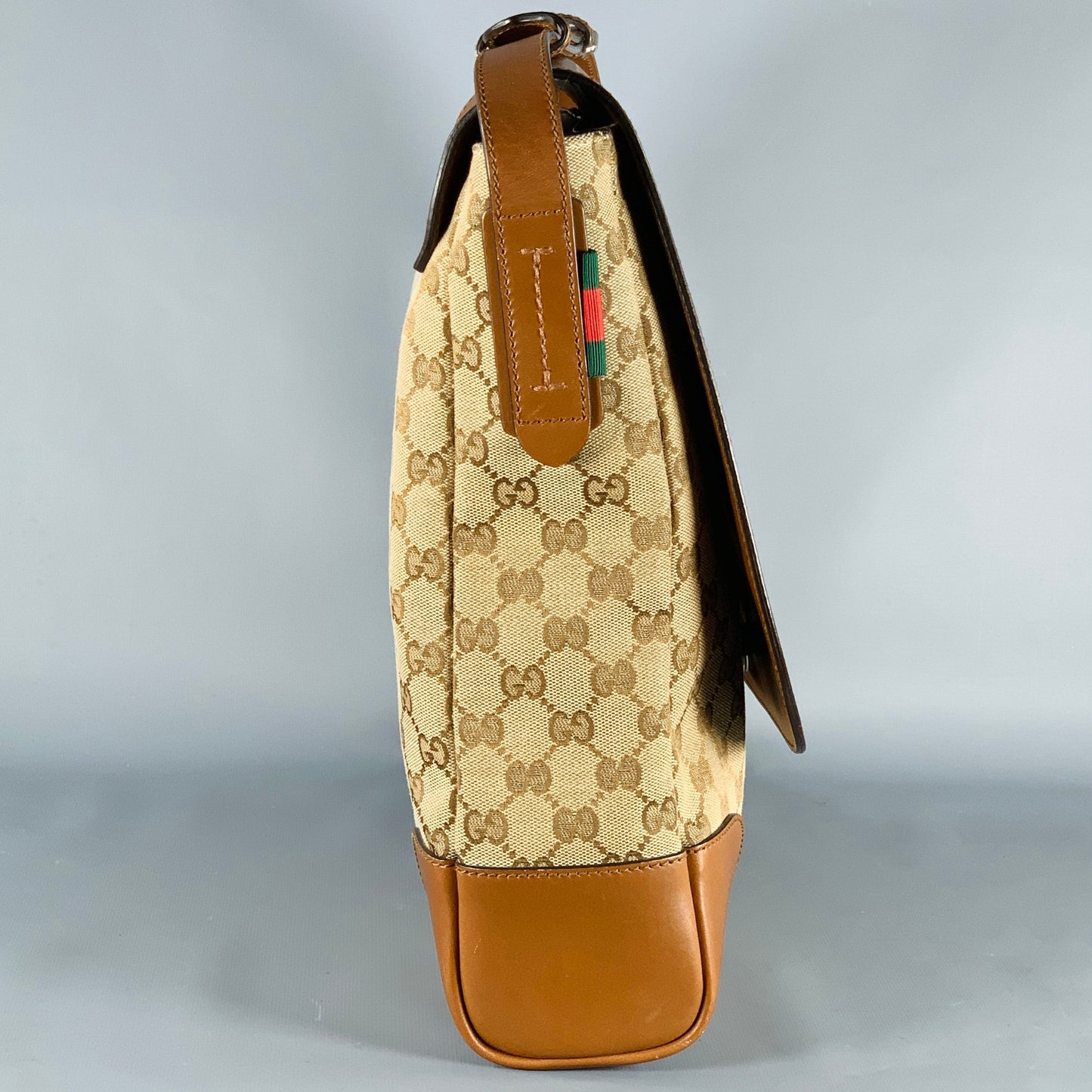 GUCCI Beige Brown Monogram Canvas Leather Crossbody Bag