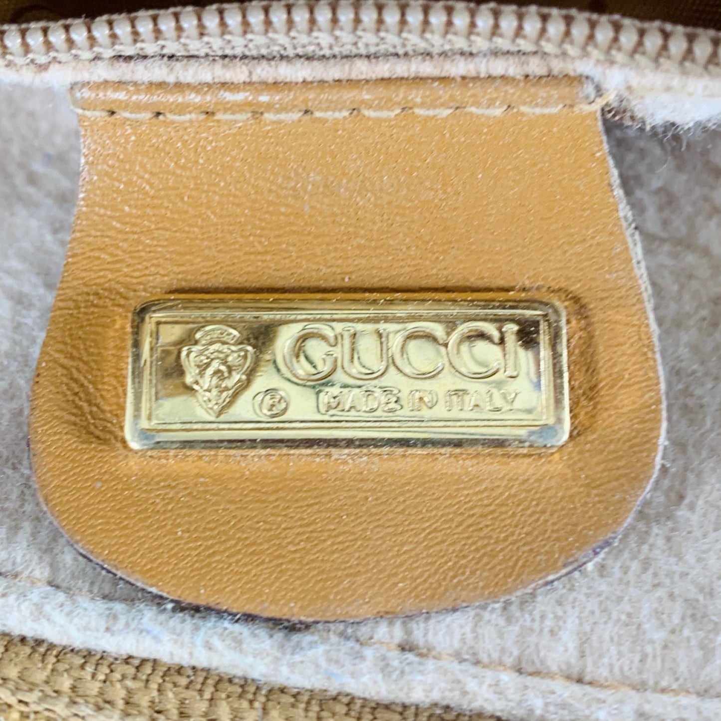 GUCCI Beige Tan Monogram Leather Coated Canvas Crossbody Handbag