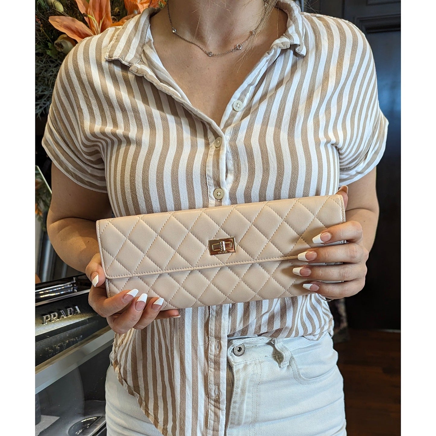 Chanel 2.55 Beige Lambskin Jewelry Case Clutch