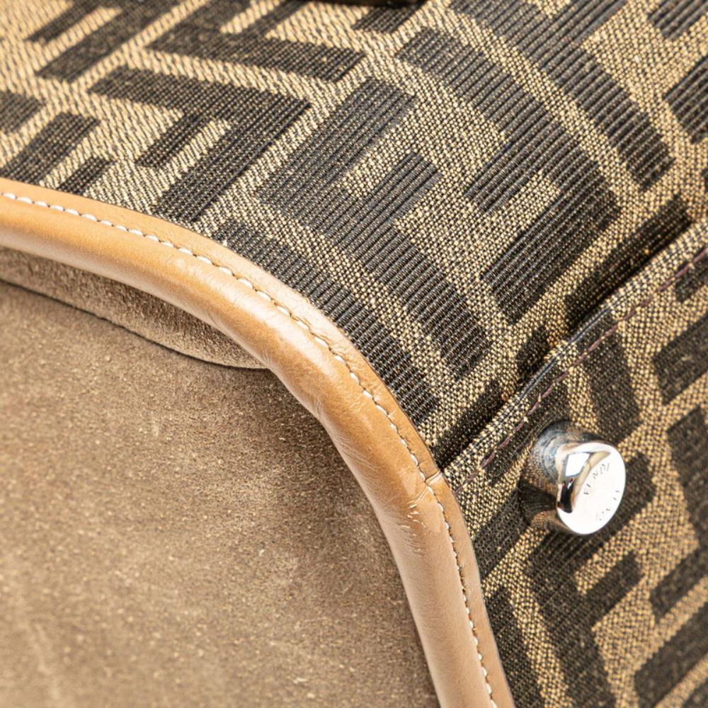 Beige Canvas Fendi Boston Bag