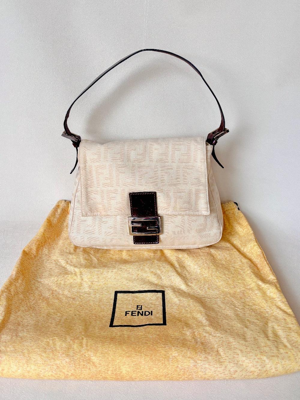 Beige Fabric Fendi Baguette Mamma