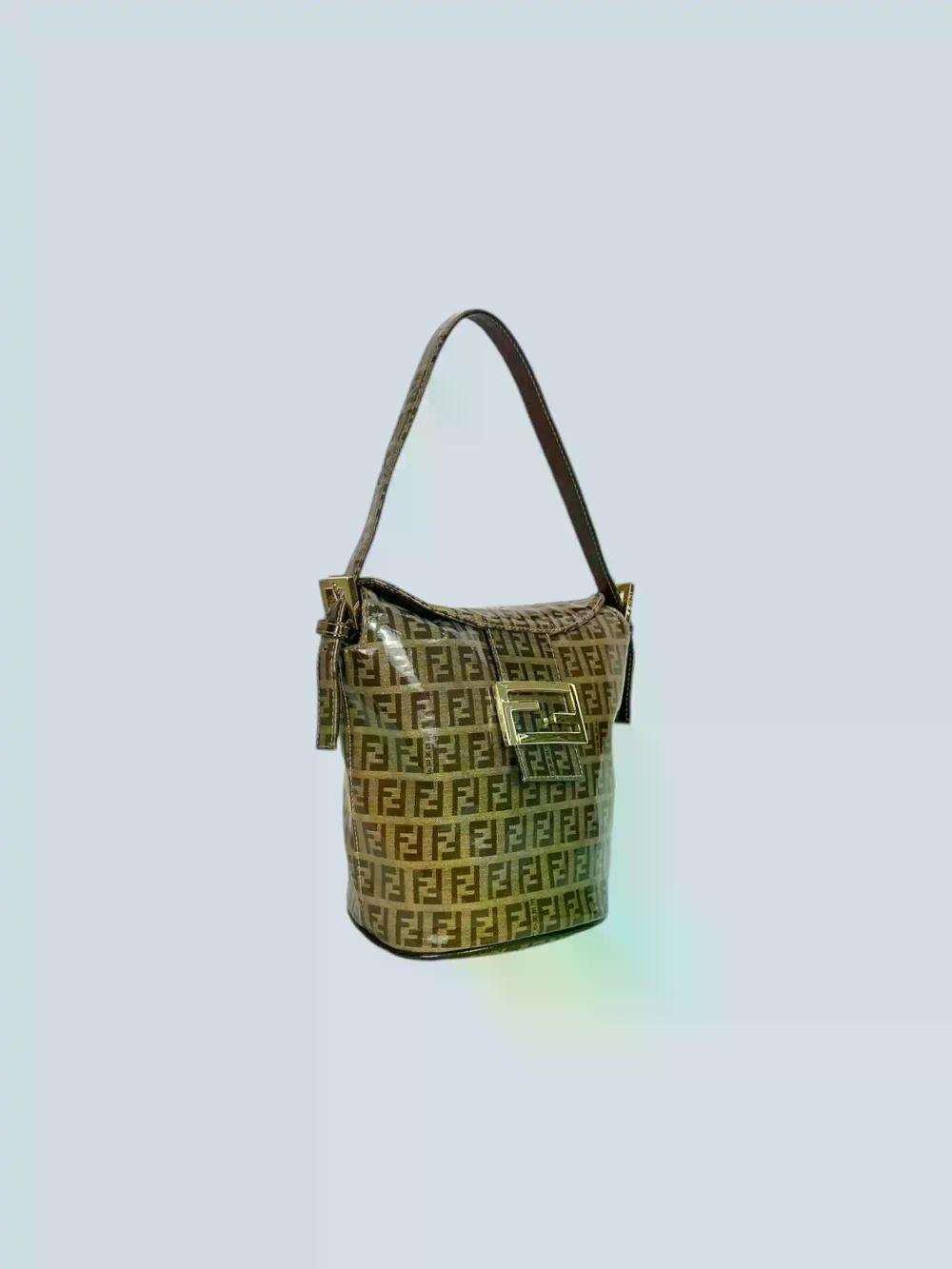 Beige Fabric Fendi Bucket Bag