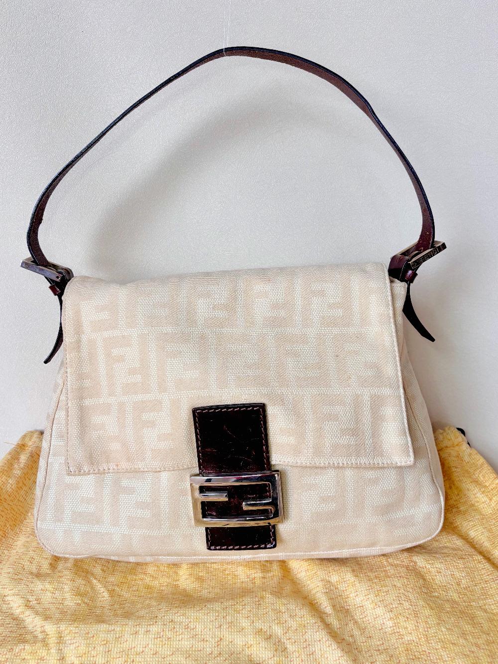 Beige Fabric Fendi Baguette Mamma