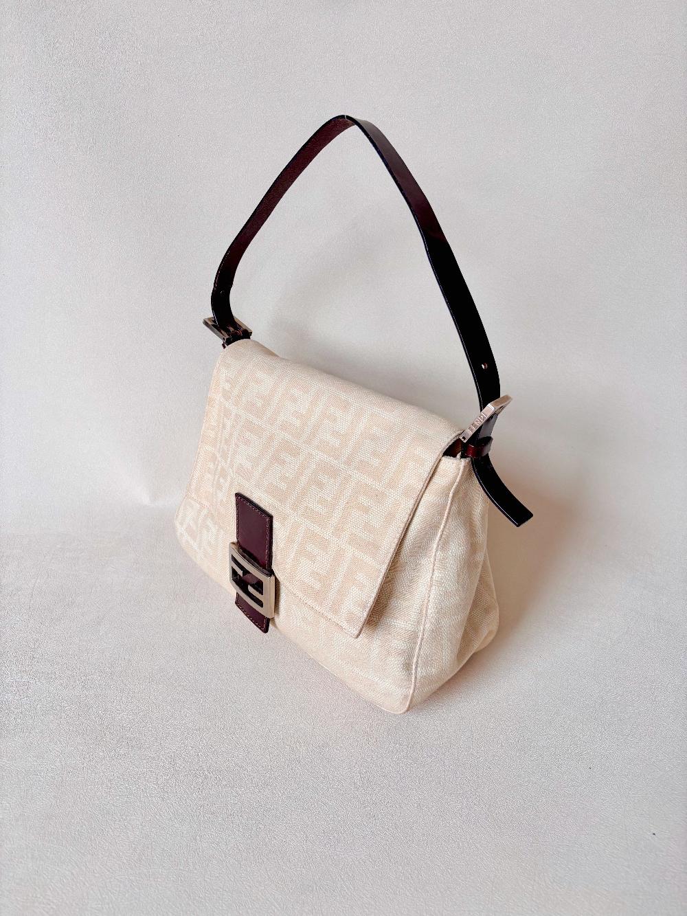 Beige Fabric Fendi Baguette Mamma