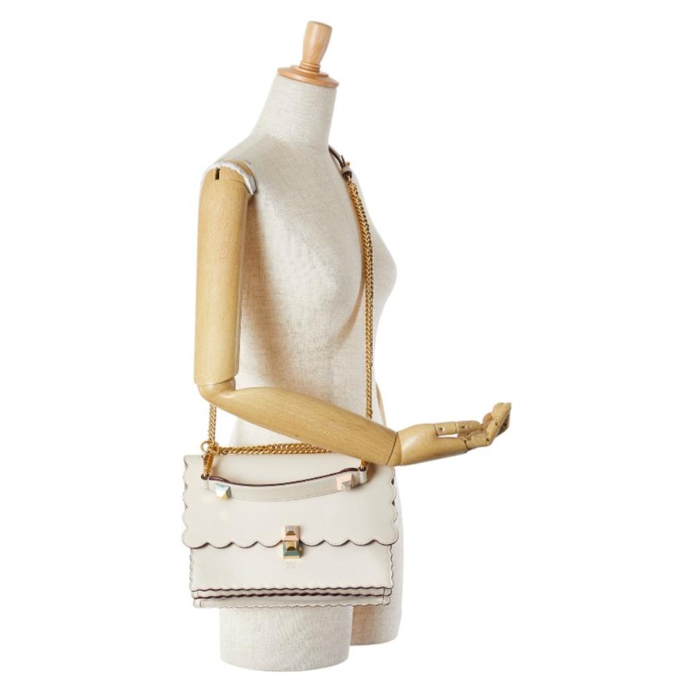 Beige Leather Fendi Shoulder Bag
