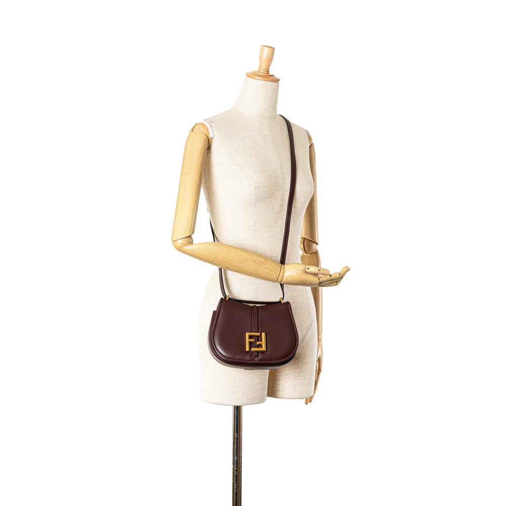 Burgundy Leather Fendi Crossbody Bag