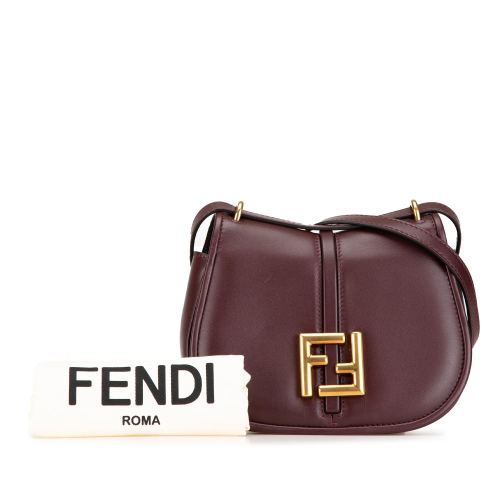 Burgundy Leather Fendi Crossbody Bag
