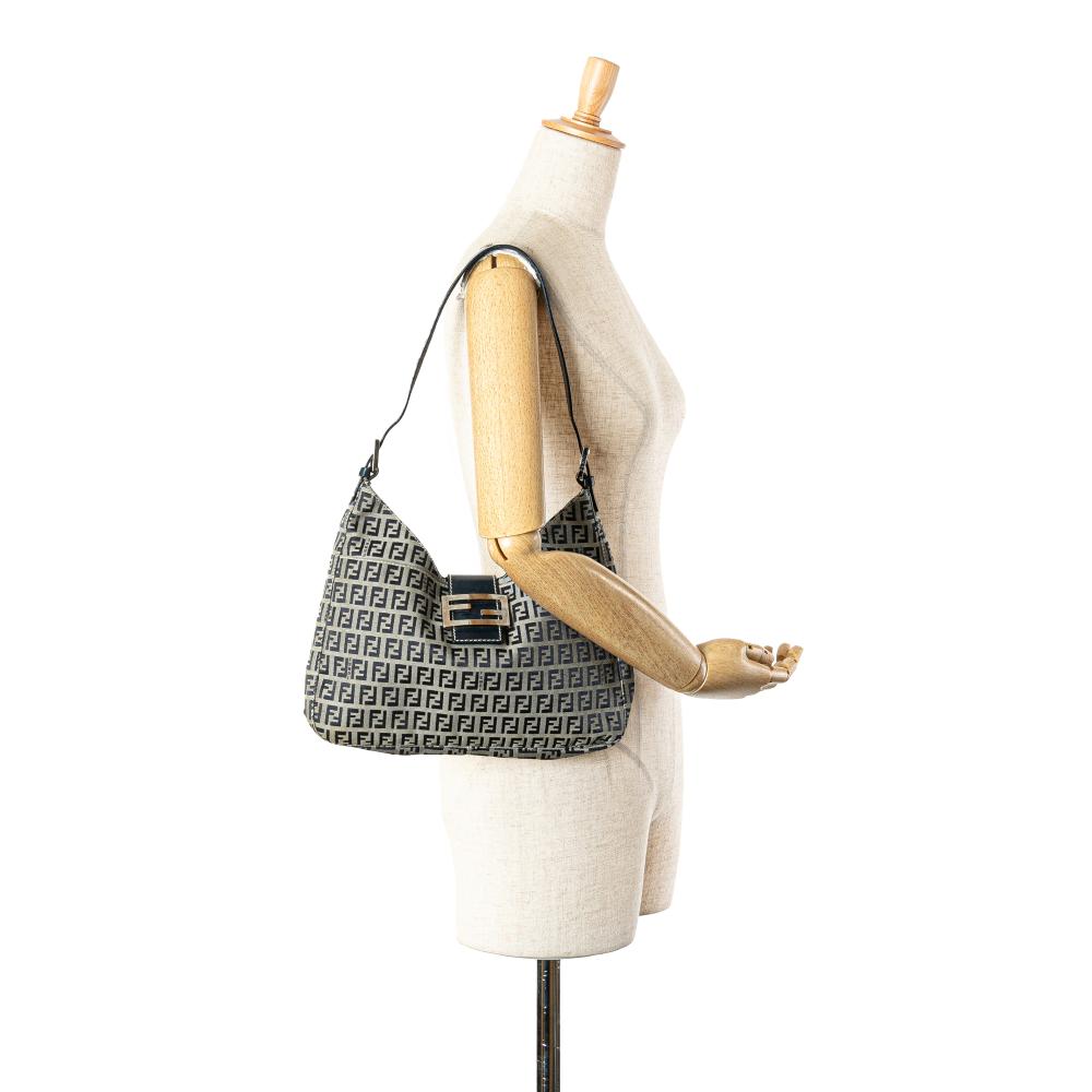 Grey Canvas Fendi Shoulder Bag