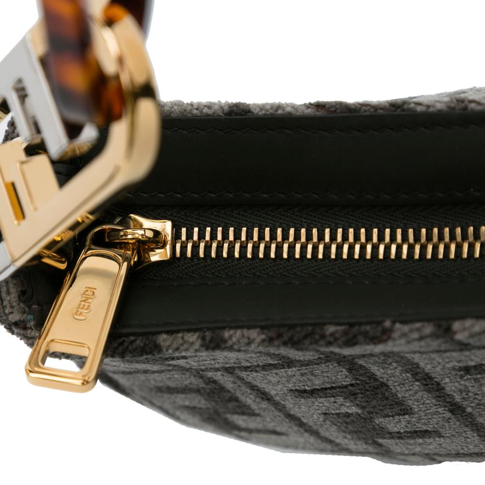 Grey Canvas Fendi Shoulder Bag