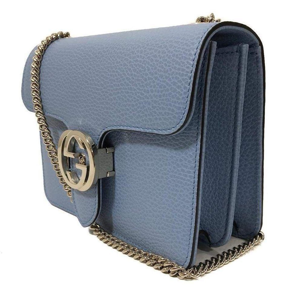 Blue Leather Marmont Interlocking GG Crossbody Bag