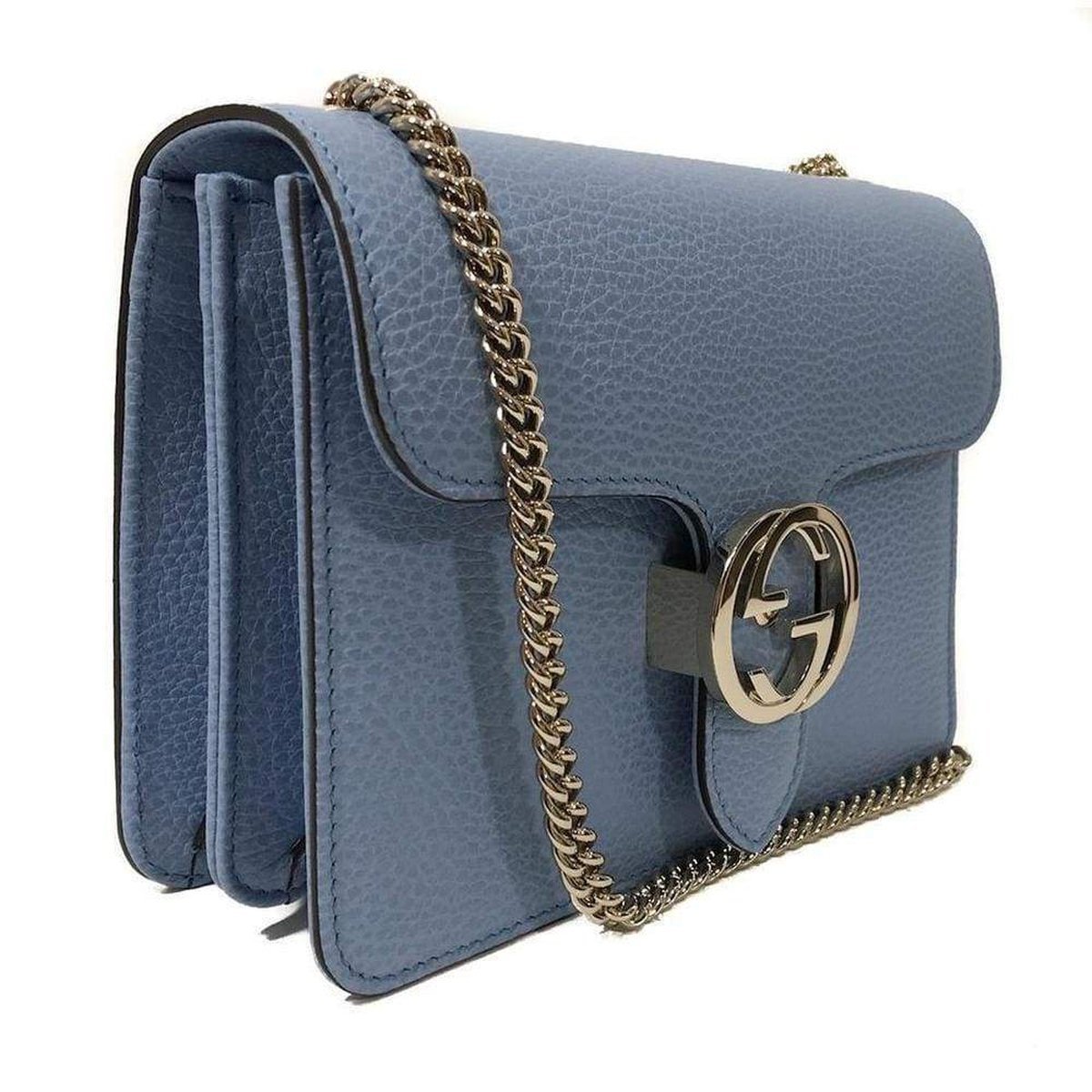 Blue Leather Marmont Interlocking GG Crossbody Bag