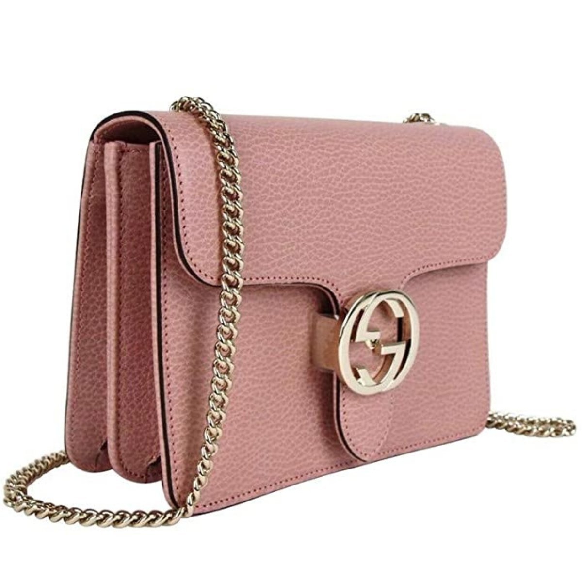 Soft Pink Leather Interlocking G Chain Crossbody Bag