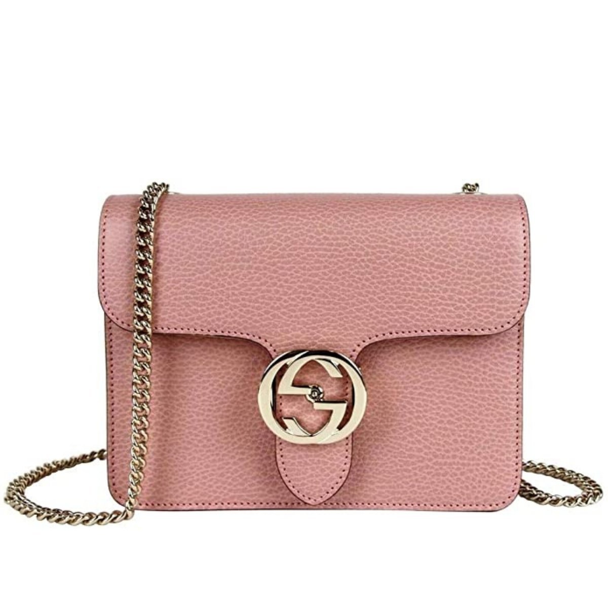 Gucci-Soft Pink Leather Interlocking G Chain Crossbody Bag - Runway Catalog