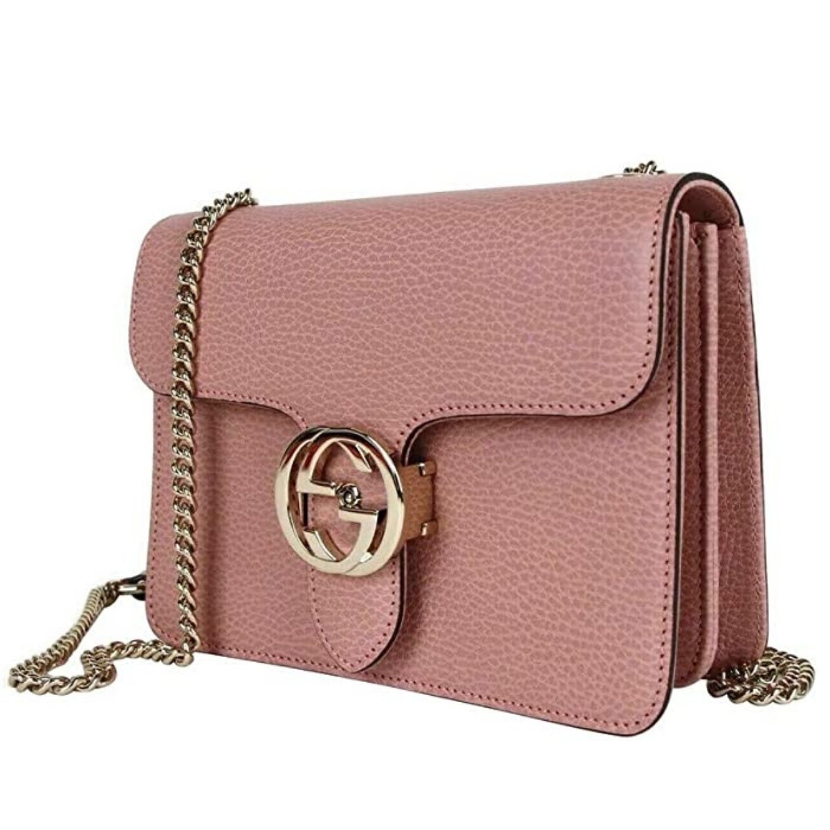 Soft Pink Leather Interlocking G Chain Crossbody Bag