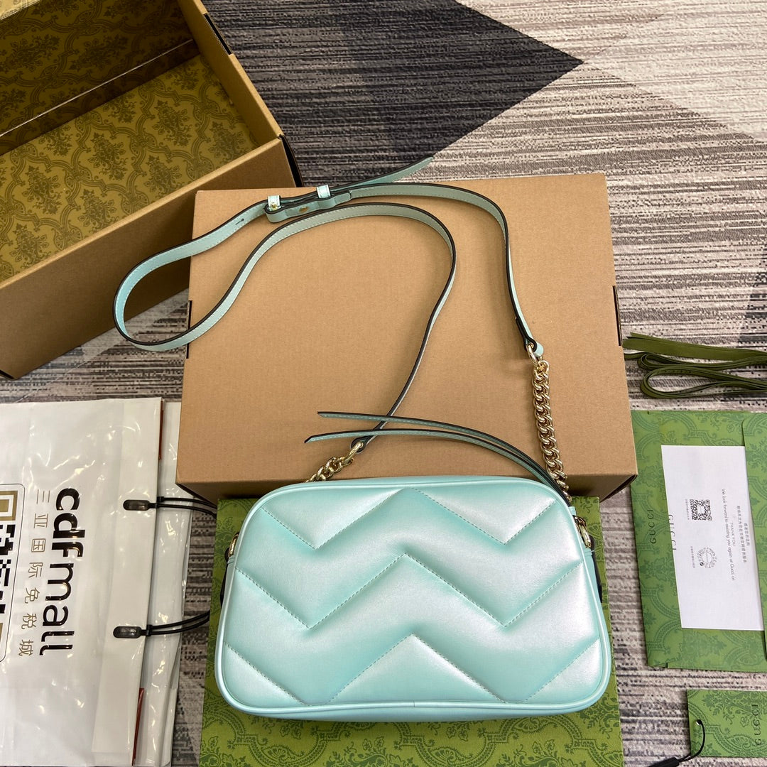 GG MARMONT 24 SMALL MATELASS¨¦ SHOULDER BAG BLUE IRIDESCENT CALFSKIN