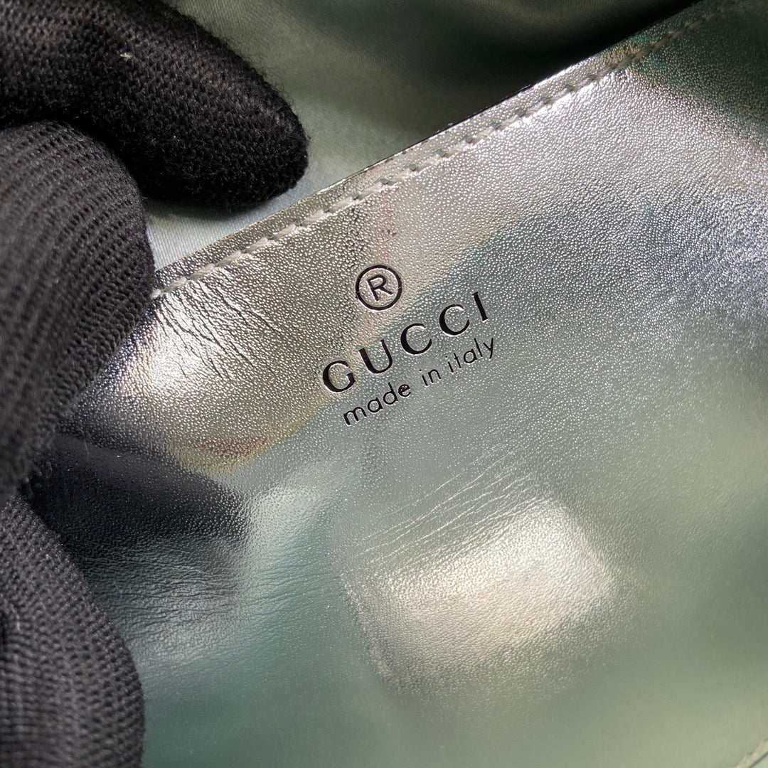 GG MARMONT 24 SMALL MATELASS¨¦ SHOULDER BAG GREEN IRIDESCENT CALFSKIN