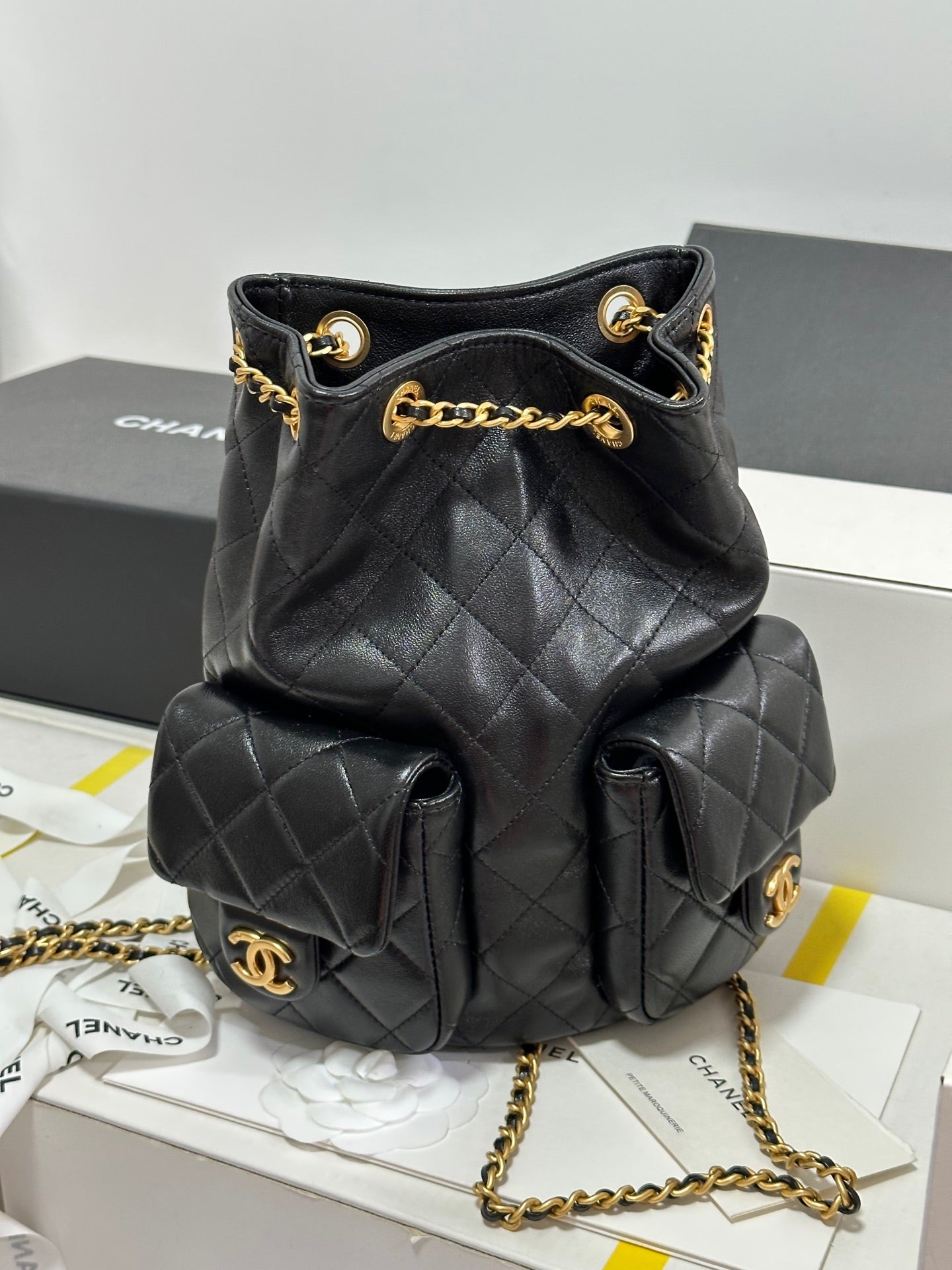 CC 25C Backpack 24.3cm Black Genuine Lambskin Gold Hardware243672