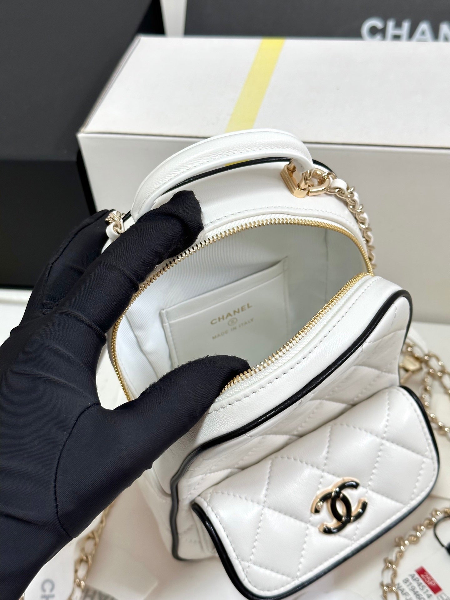 CC 25P Mini Backpack 18 White Black Lambskin Gold Hardware 243521