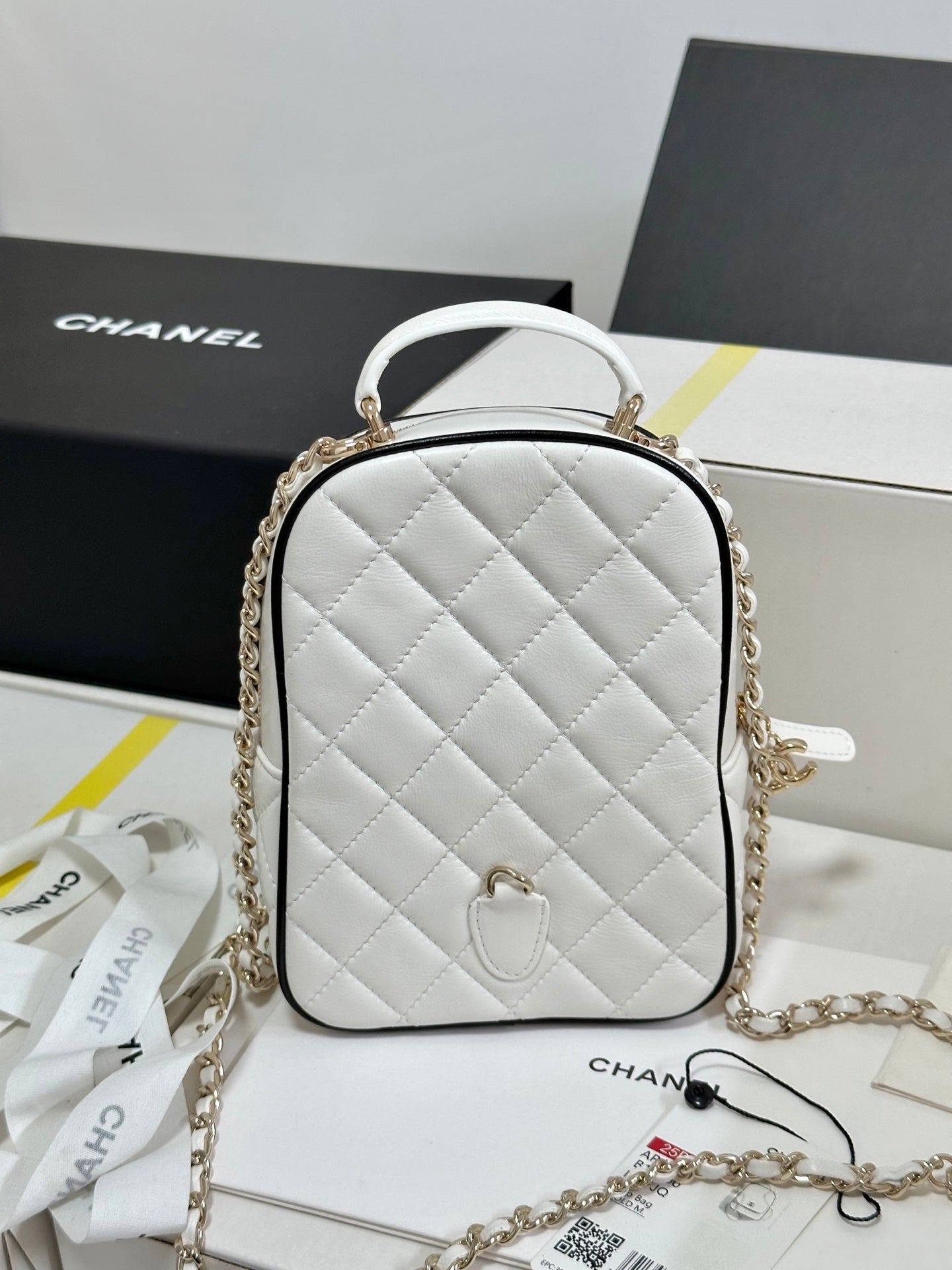 CC 25P Mini Backpack 18 White Black Lambskin Gold Hardware 243521