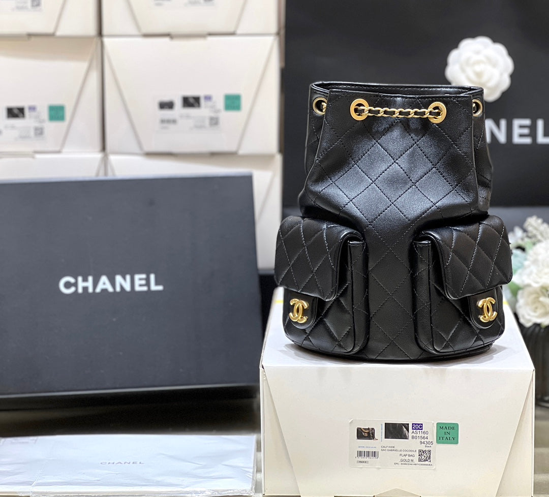 25C Backpack 18cm Black Calfsin Gold Hardware