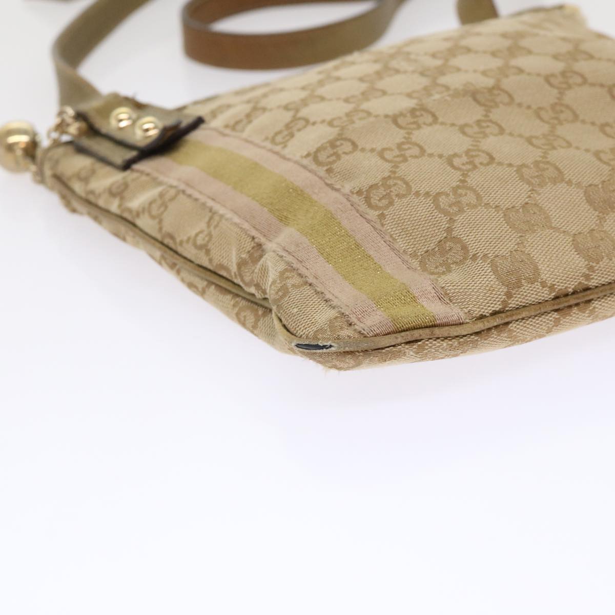 GUCCI GG Canvas Sherry Line Shoulder Bag Beige Gold pink