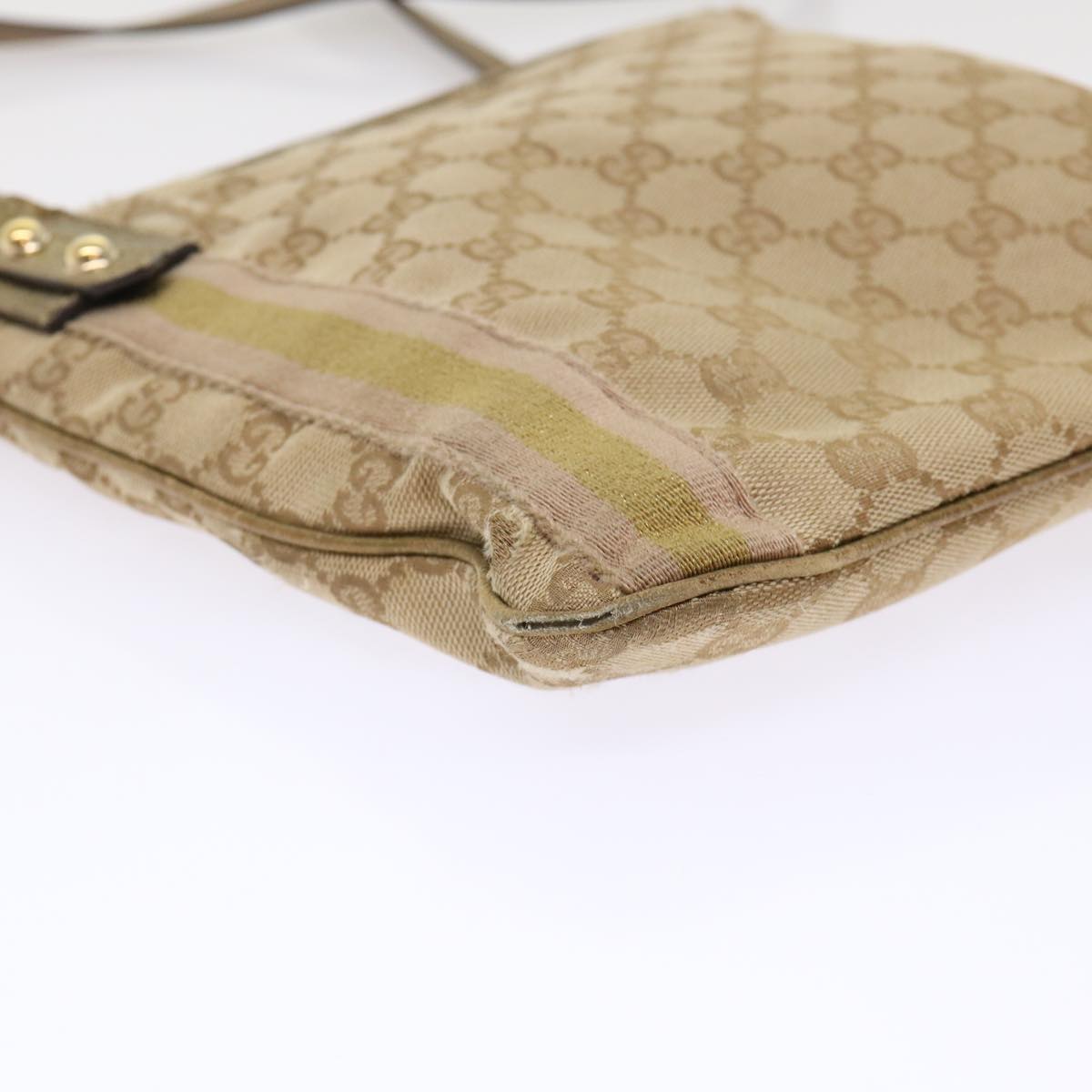 GUCCI GG Canvas Sherry Line Shoulder Bag Beige Gold pink