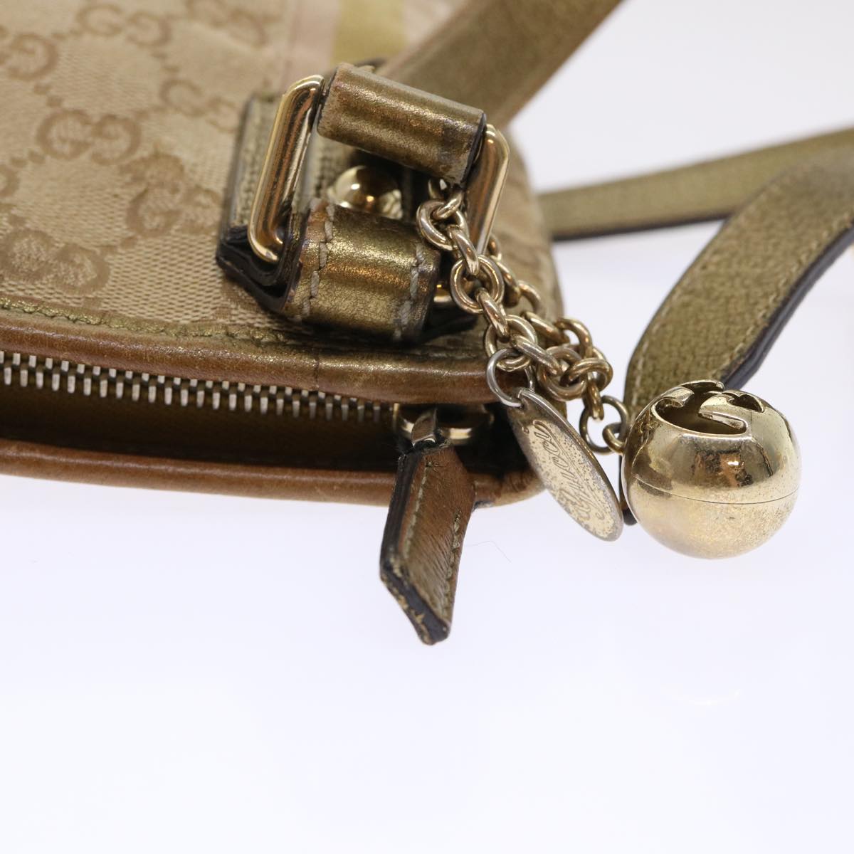 GUCCI GG Canvas Sherry Line Shoulder Bag Beige Gold pink