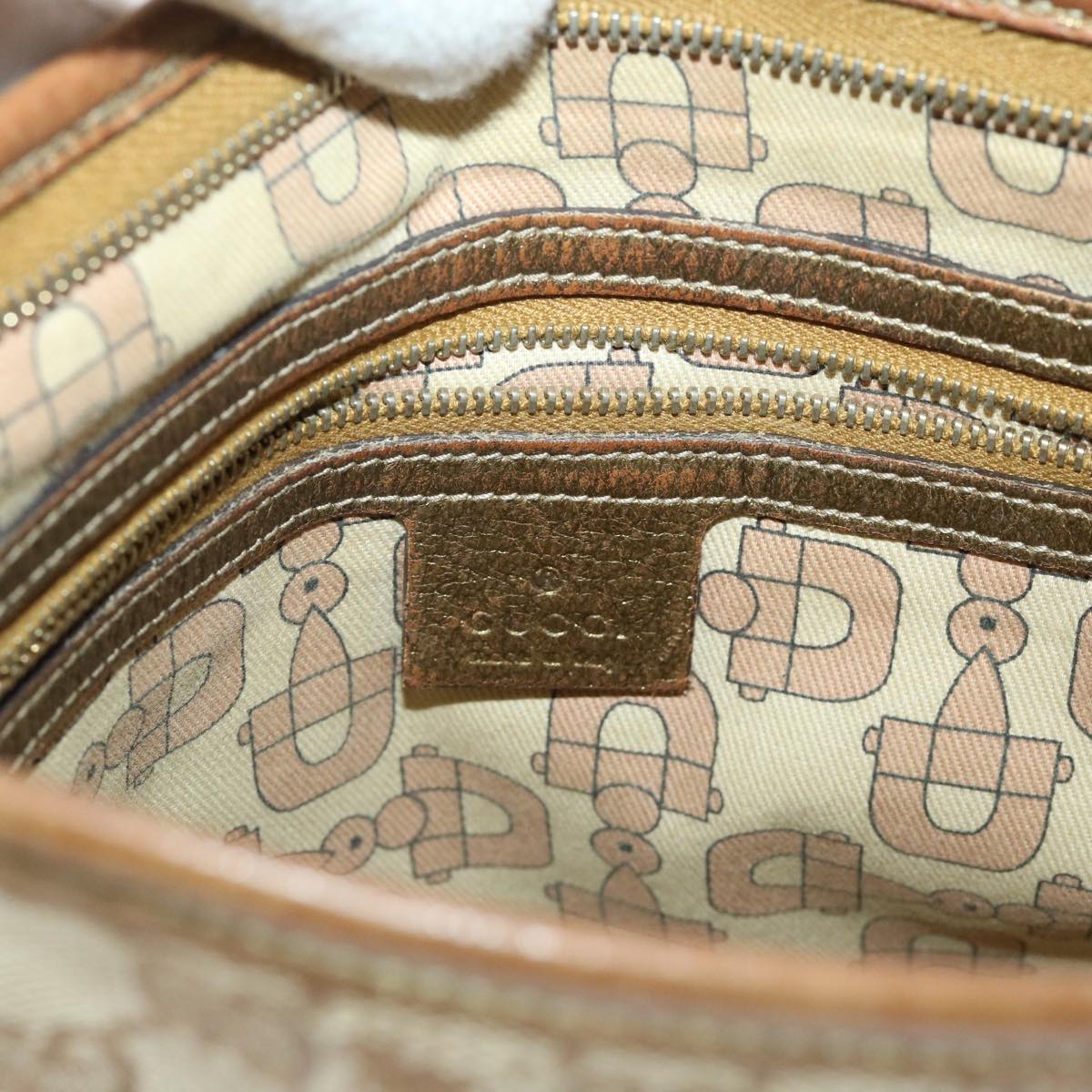 GUCCI GG Canvas Sherry Line Shoulder Bag Beige Gold pink