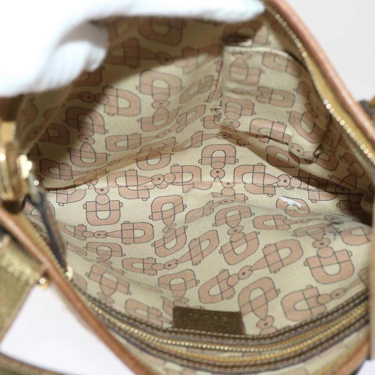 GUCCI GG Canvas Sherry Line Shoulder Bag Beige Gold pink